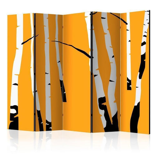 Paravento Birches on the orange background II [divisori da interno]