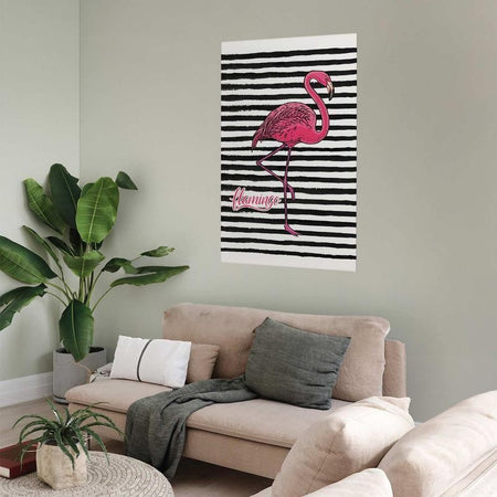 Poster - Black Stripes and Flamingo