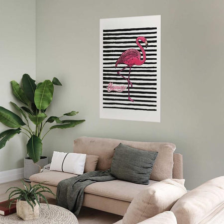 Poster - Black Stripes and Flamingo
