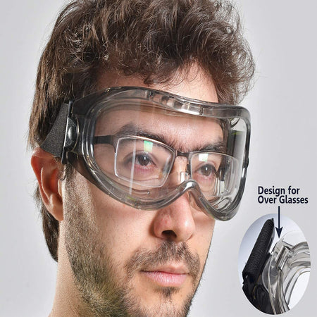 Occhiali di protezione trasparente in policarbonato modello V310 con fascia elastica