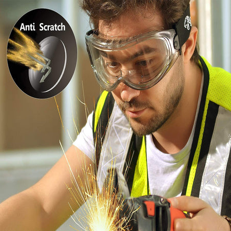 Occhiali di protezione trasparente in policarbonato modello V310 con fascia elastica