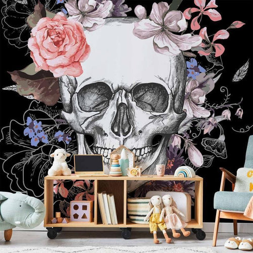 Fotomurale Skull and Flowers
