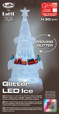 Albero Natale in acrilico con trenino glitter led per decorazioni natalizie
