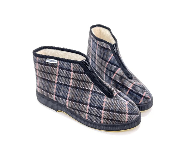 EMANUELA Pantofola Uomo con Zip a Quadri