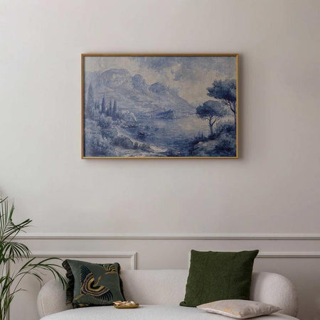 Poster - Blue Bay - Italian Landscape of Lake Como Painted in Blue Ink