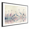 Poster - Birds by the Lake - herons painted in watercolor in a delicate, gray-pink palette