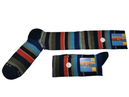 Calze lunghe uomo Gallo - Cotone superleggero - oltremare strisce multicolor