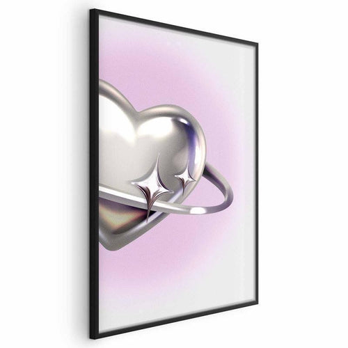 Poster - Cosmic Heart - silver heart with a ring on a purple background