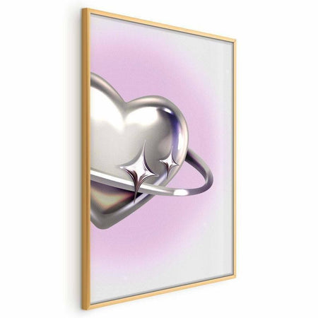 Poster - Cosmic Heart - silver heart with a ring on a purple background