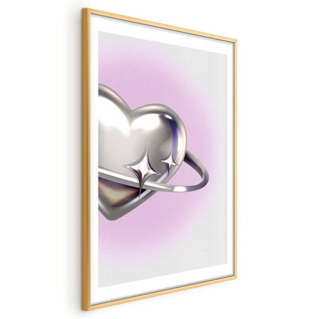 Poster - Cosmic Heart - silver heart with a ring on a purple background