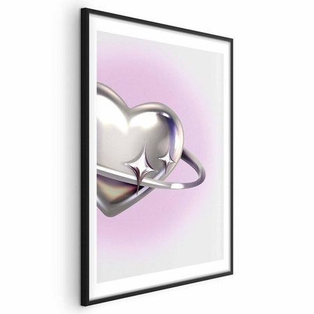 Poster - Cosmic Heart - silver heart with a ring on a purple background