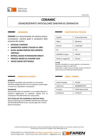 Faren Ceramic 750ml disincrostante gel liquido per sanitari e ceramiche