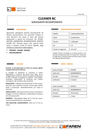Faren Cleaner BC 5kg sgrassante alcalino bicomponente a schiuma controllata