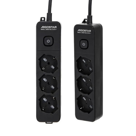 Multipresa nera da 3 posti universali con interruttore cavo da 1,5mt