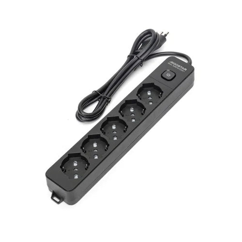 Multipresa nera da 5 posti universali con interruttore cavo da 1,5mt