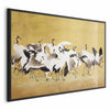 Poster - Japanese Cranes - a flock of birds against a golden background based on the painting of Ishida Yūtei