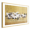 Poster - Japanese Cranes - a flock of birds against a golden background based on the painting of Ishida Yūtei