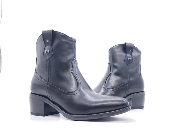 NeroGiardini Stivaletto texano donna pelle nera tacco medio zip