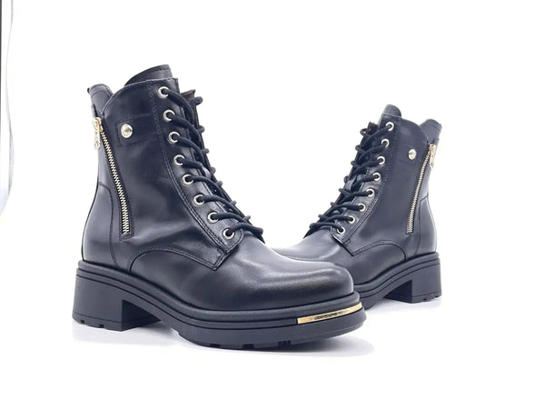 NeroGiardini Anfibio donna pelle nera zip laterale tacco comodo