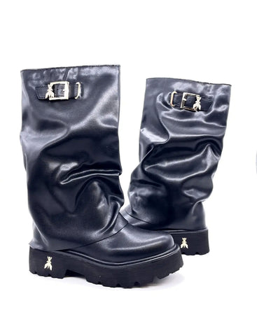 Patrizia Pepe boots donna pelle nera suola carrarmato