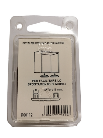 MOBILA - 8 PATTINI PER MOBILI IN PLASTICA MARRONE DIAM.8MM