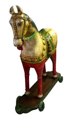 Biscottini Cavallo con ruote in legno dipinto L45xPR151xH155 cm Originale dimensioni