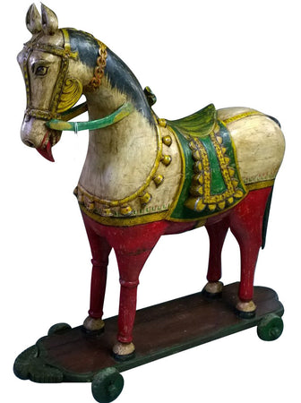 Biscottini Cavallo con ruote in legno dipinto L45xPR151xH155 cm Originale dimensioni