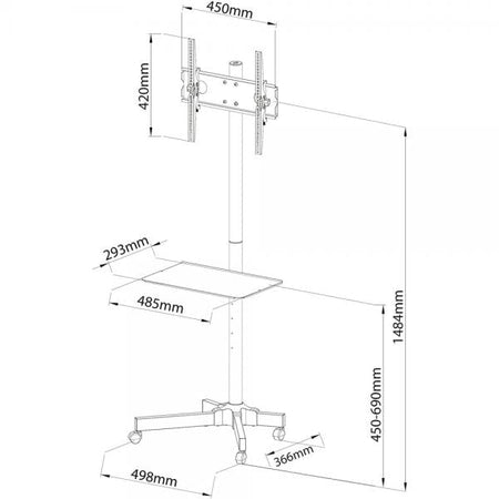 Supporto a Pavimento con Mensola Trolley TV LCD/LED/Plasma 23''-55''