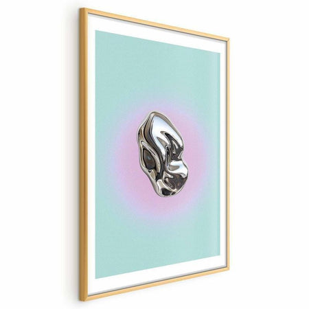 Poster - Metallic Form - abstract sculpture on a mint background with a purple halo