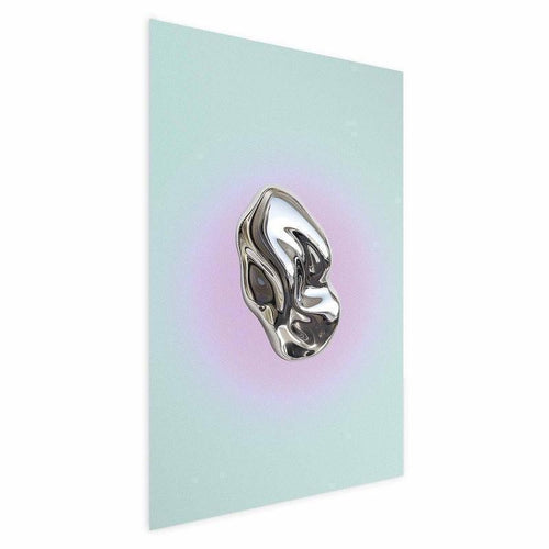 Poster - Metallic Form - abstract sculpture on a mint background with a purple halo