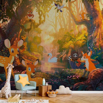 Carta da parati cartoni animati animali nella foresta