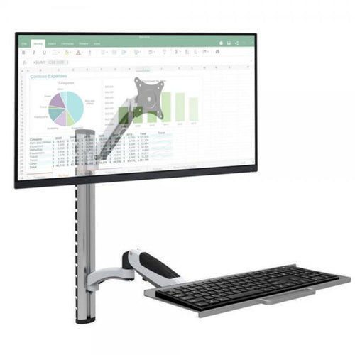 Postazione di lavoro a parete con supporto monitor e ripiano tastiera estensibile