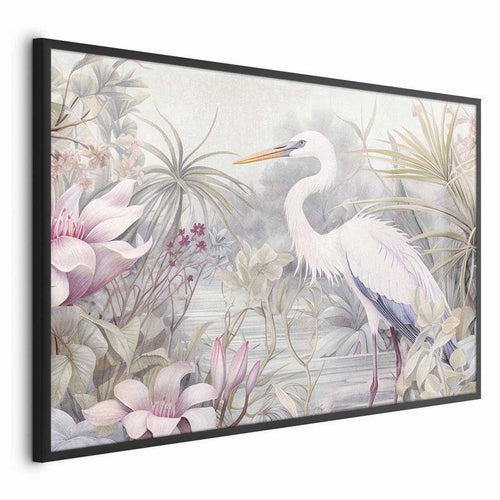Poster - Heron Wading in a Pond - illustration in light colors
