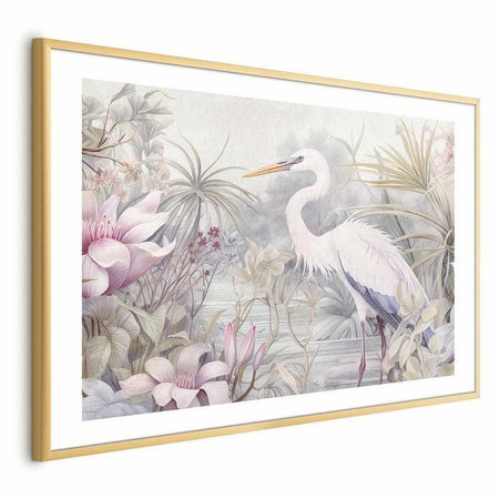 Poster - Heron Wading in a Pond - illustration in light colors