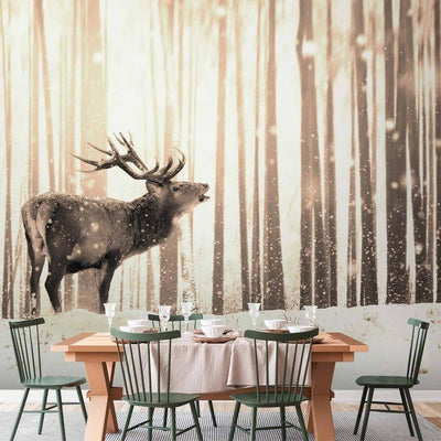 Fotomurale adesivo Deer in the Snow (Sepia)