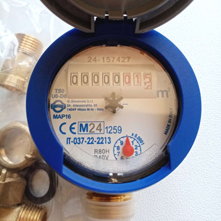 Contatore d'acqua da 1/2" con raccordi - omologato
