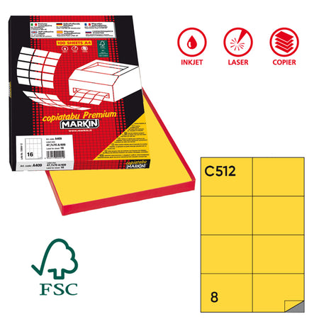 Etichetta Adesiva C/512 Giallo 100Fg A4 105X74,25Mm (8Et/Fg Markin