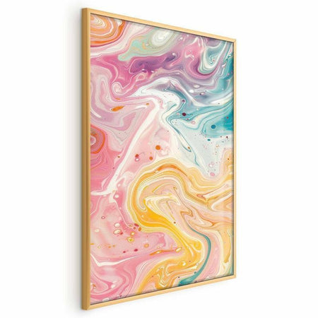 Poster - Colorful Chaos - dynamic shapes in shades of pink, yellow, and blue