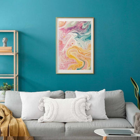 Poster - Colorful Chaos - dynamic shapes in shades of pink, yellow, and blue