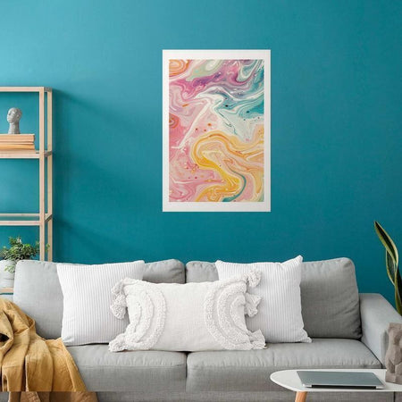 Poster - Colorful Chaos - dynamic shapes in shades of pink, yellow, and blue