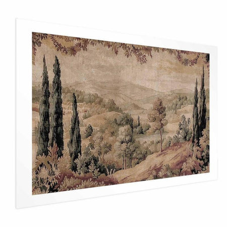 Poster - Mediterranean Landscape - Old Tapestry with a Hill and Lake