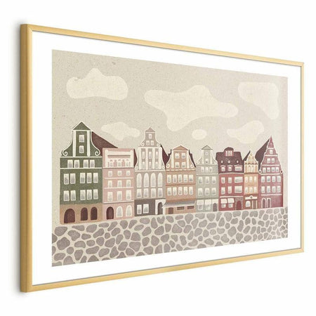 Poster - Colorful Facades - Historic Wrocław Tenement Houses Against the Sky and Cobblestone Street