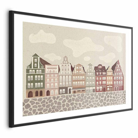 Poster - Colorful Facades - Historic Wrocław Tenement Houses Against the Sky and Cobblestone Street