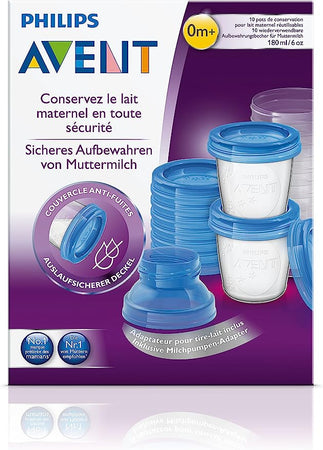 SCF618/10 - Philips Avent Set Vasetti per Conservare il Latte Materno e le Pappe 10 pezzi, 180ml + 2 Adattatori