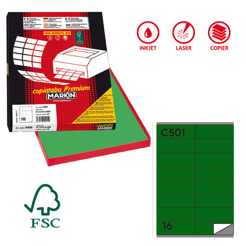 Etichetta Adesiva C/501 Verde 100Fg A4 105X36Mm (16Et/Fg Markin