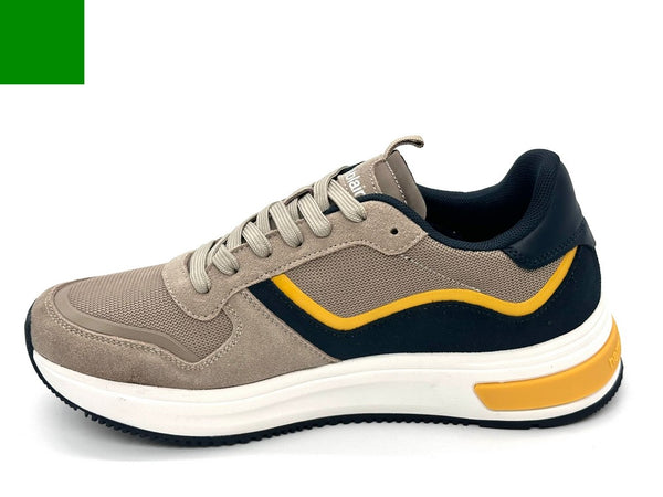 Harmont &amp; Blaine sneakers uomo scamosciate beige e blu dettagli gialli