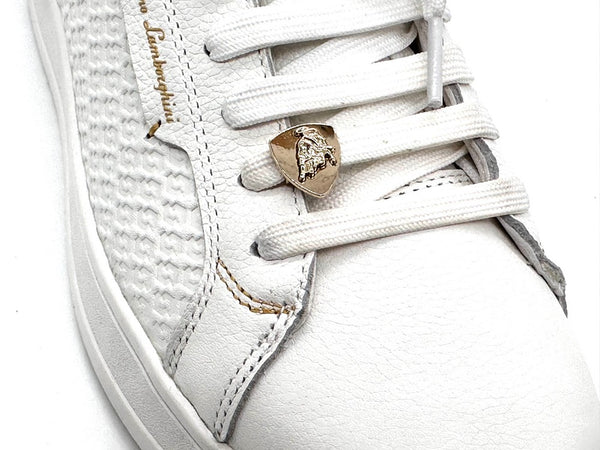 LAMBORGHINI Sneakers tennis in pelle bianca e oro