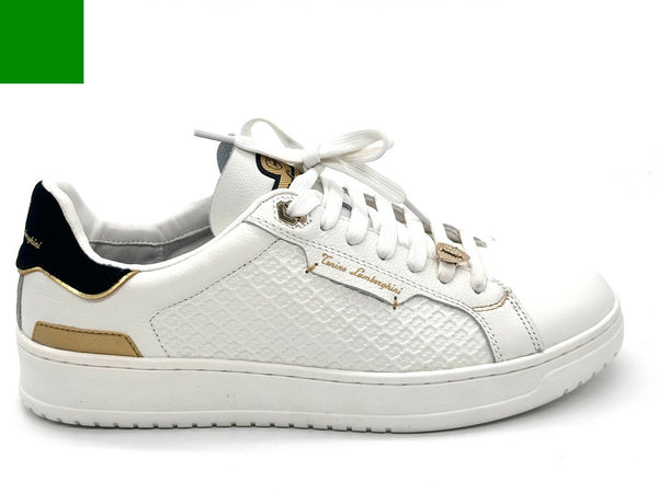 LAMBORGHINI Sneakers tennis in pelle bianca e oro