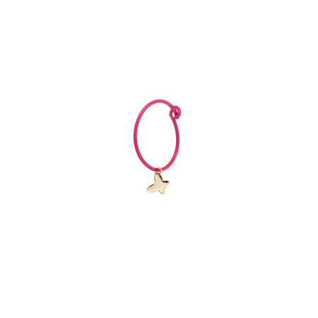 Rue des Mille - MONO ORECCHINO FARFALLA HOOP FUCSIA FLUO ORO18KT