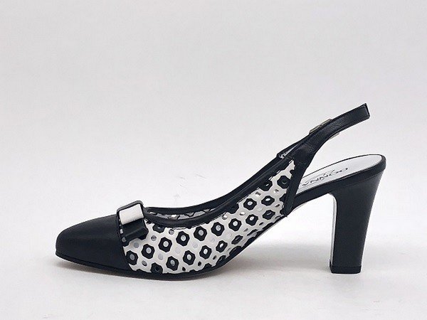 DONNA SOFT Slingback traforato in pelle bianca e nera 5679